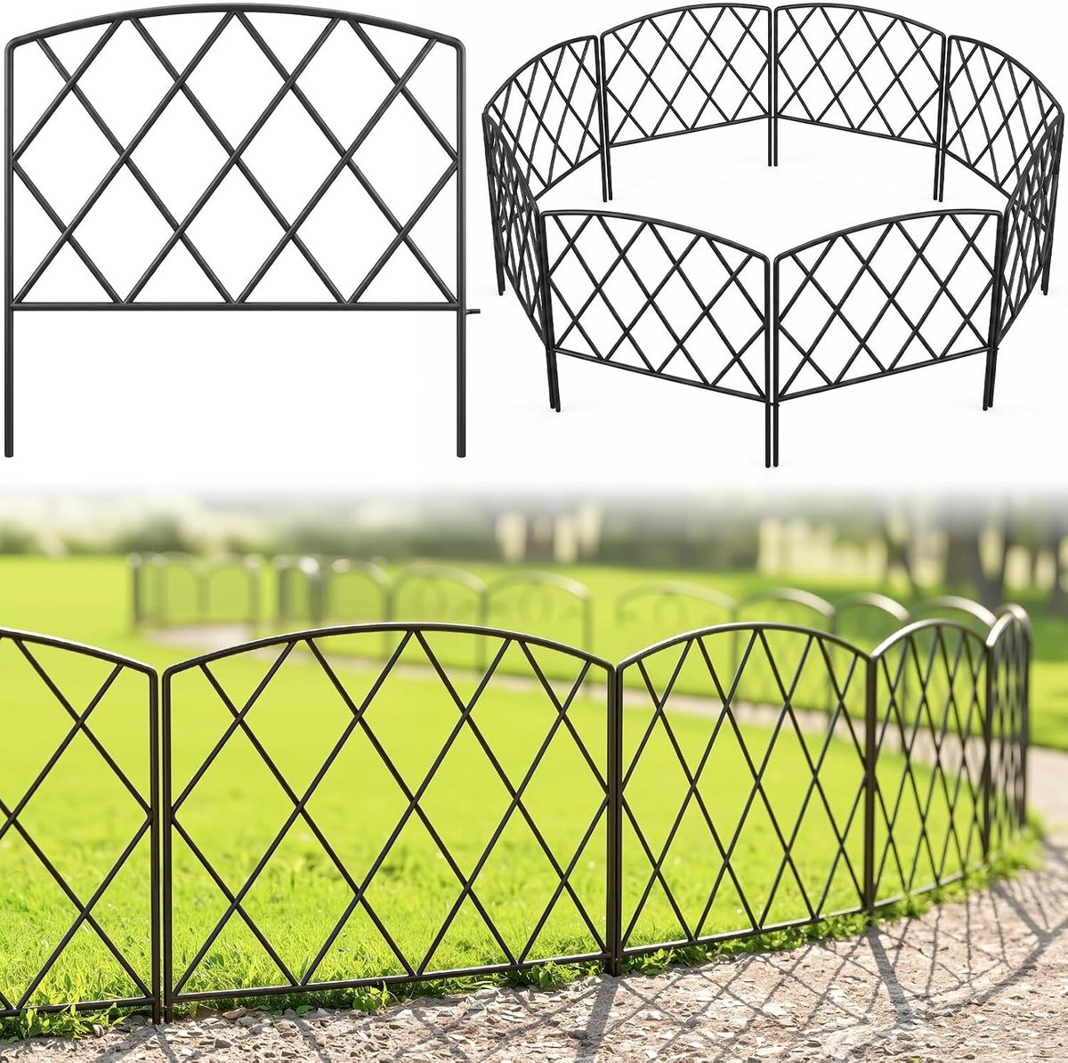 Decoratieve Tuinhekken 24"(H) x 305cm(L) - Dierenbarrière voor Honden en Konijnen, Roestvrijstalen Buitenhek voor Tuin en Bloembedden zonder Graven