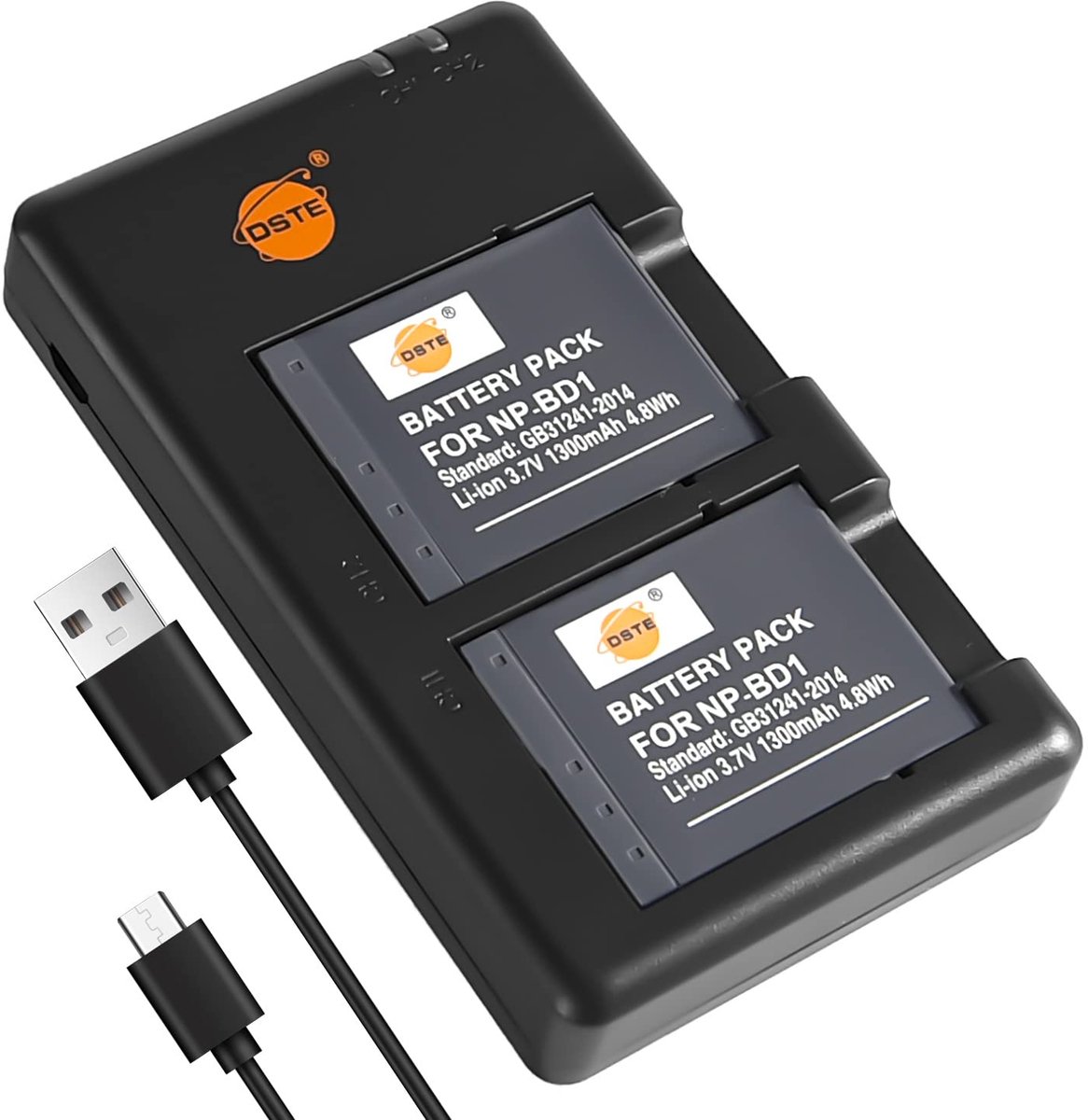 DSTE 2 stuks batterij + USB dubbele oplader compatibel met NP-BD1 NP-FD1 Cyber-Shot DSC-G3, DSC-T2, DSC-T70, DSC-T75 - ShopVlot