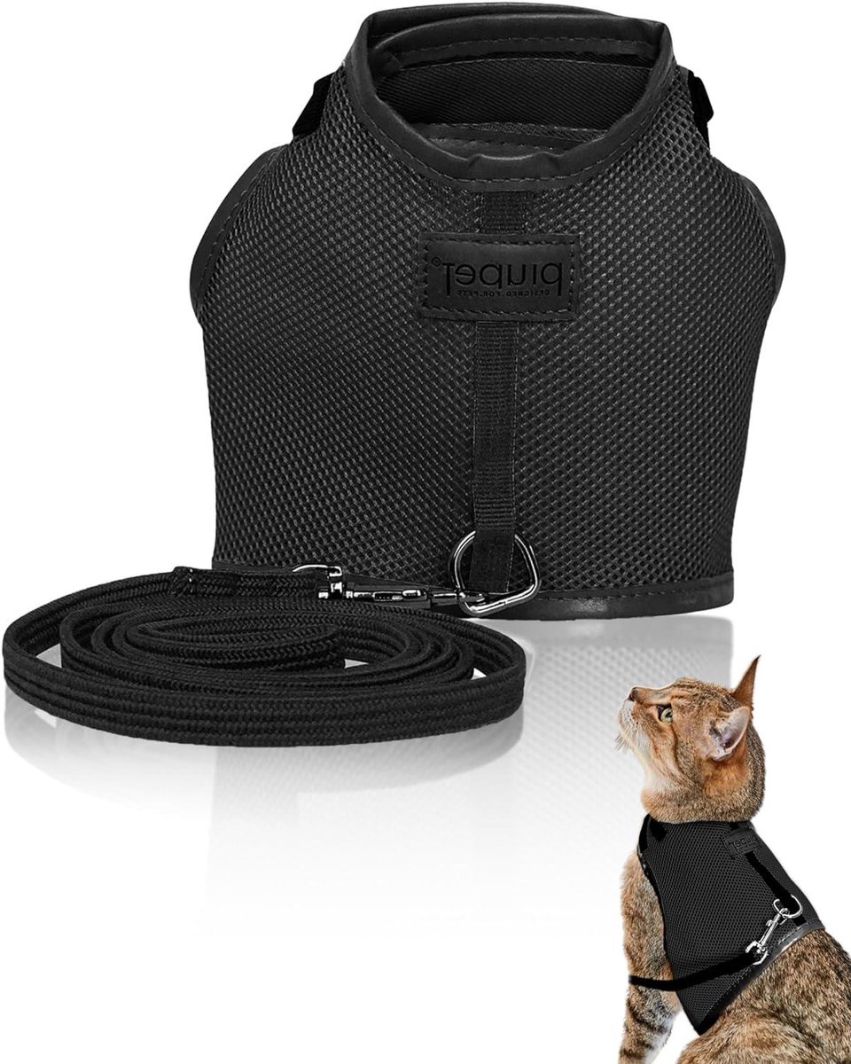 Katten Tuigje - Veilig Harnas - Buitenwandeling Kat - Ademend Mesh Materiaal - S Nek 20-24cm - Zwart
