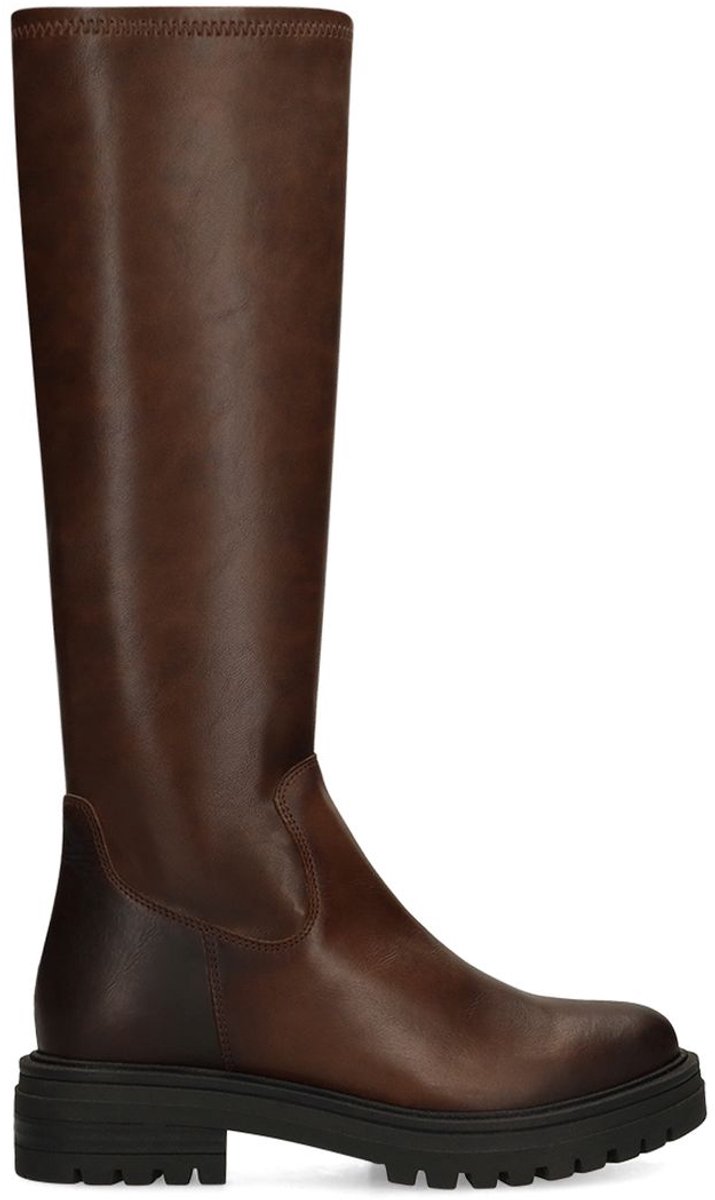 Manfield - Dames - Bruine leren hoge stretch laarzen - Maat 38