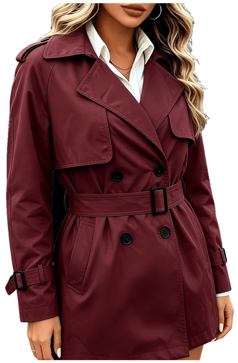 Currero Mantel Dames Tussenmantel Winter Jas Mantelpakje Trenchcoat Overjas Overcoat Winterjas Donkerrood XXL