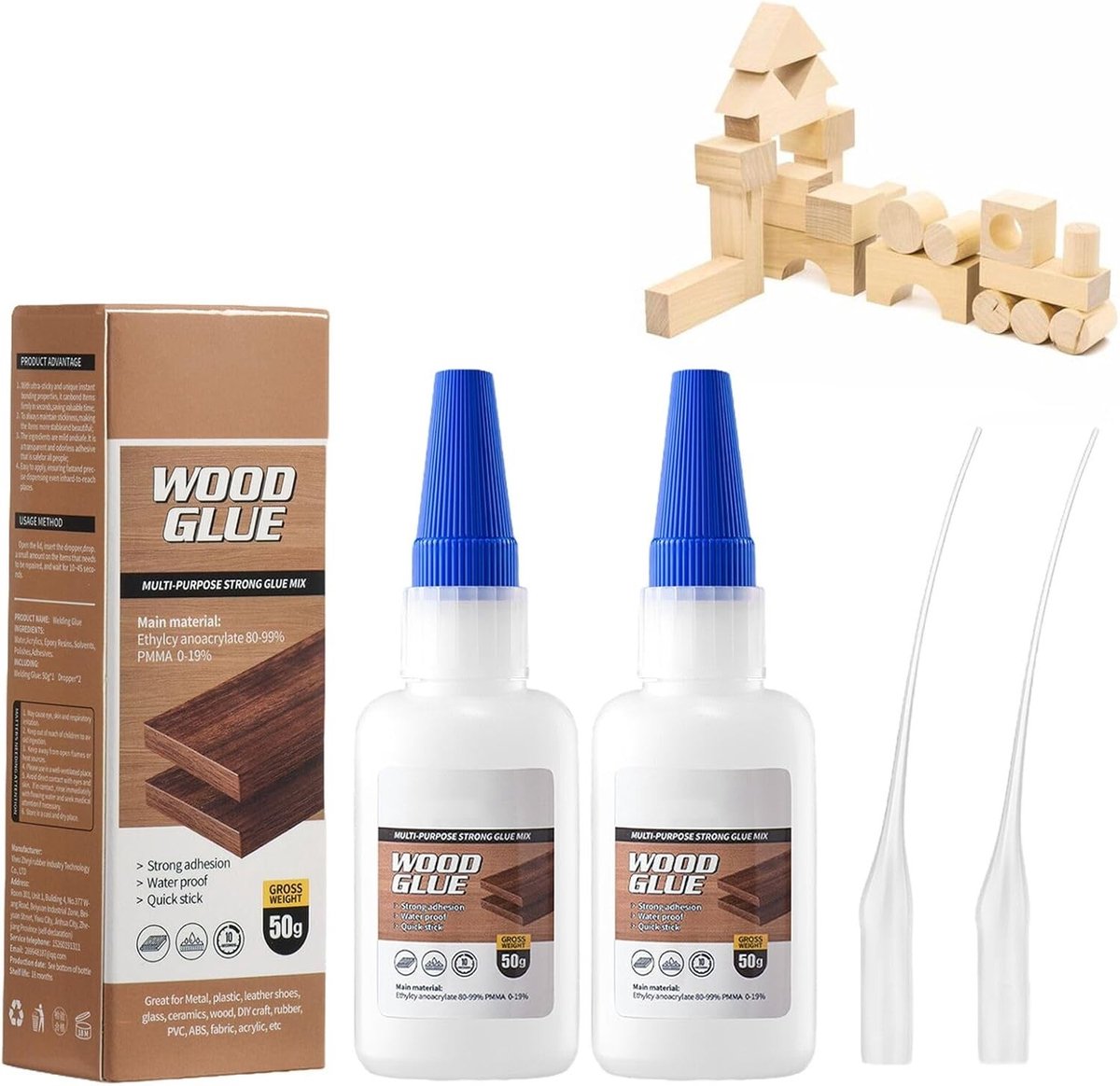 Extra sterke houtlijm - Waterdichte en transparante houtreparatielijm voor meubels en houtsoorten, anti-geelheid, 2 stuks