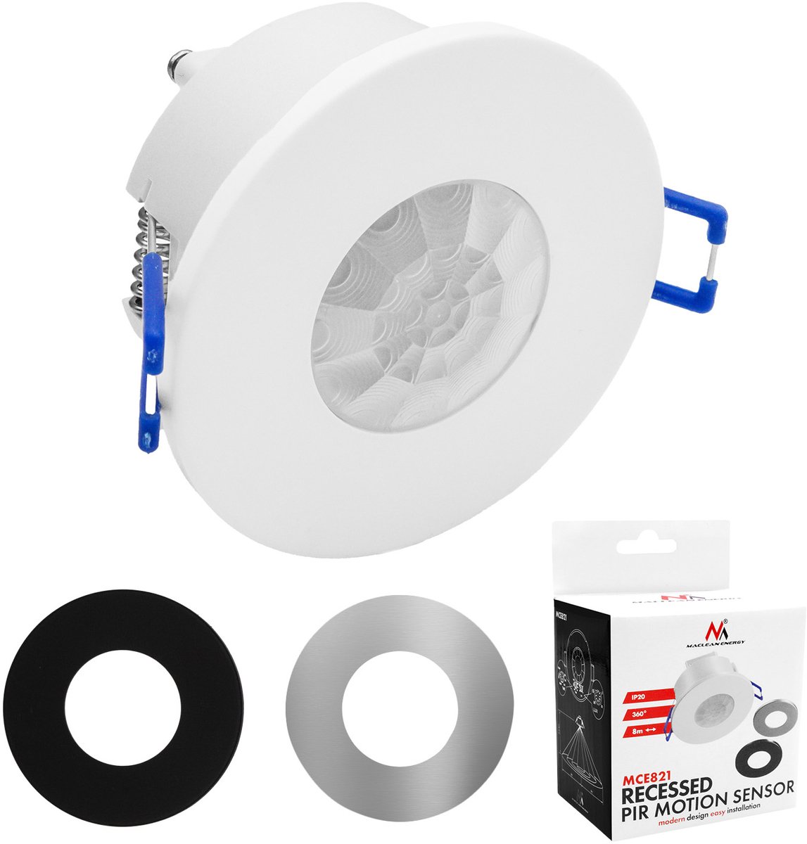Maclean - PIR- bewegingssensor - inbouwmodel - bereik 8 m - 600 W/1200 W, 220-240 V AC, 50/60 Hz, MCE821