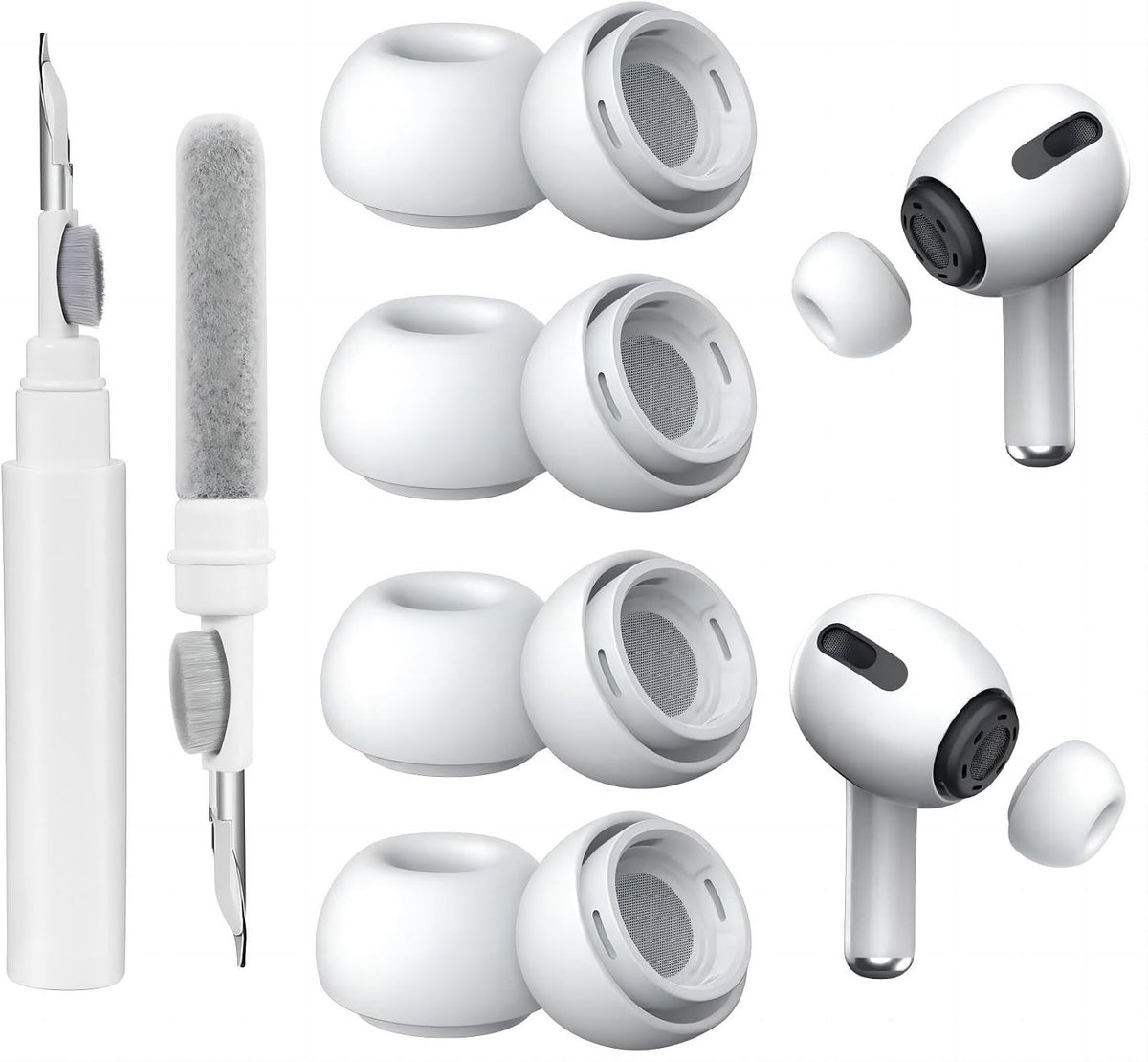 Draadloze Oordopjes voor AirPods Pro en Pro 2 - Silicone Hoofdtelefoon met Reinigingspen, Comfortabele Pasvorm en Geluidsisolatie - Maat XS/S/M/L