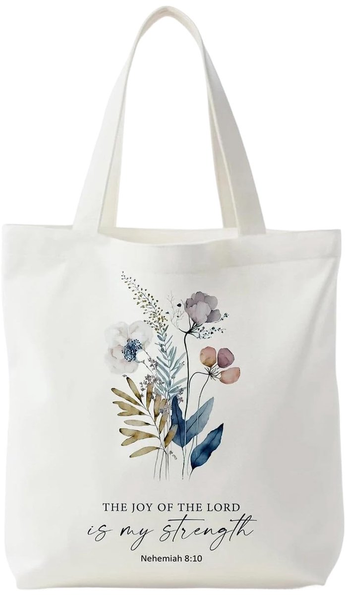 Christelijke stoffen tas met opschrift "THE JOY OF THE LORD is your strength" draagtas dames boodschappentas - ShopVlot