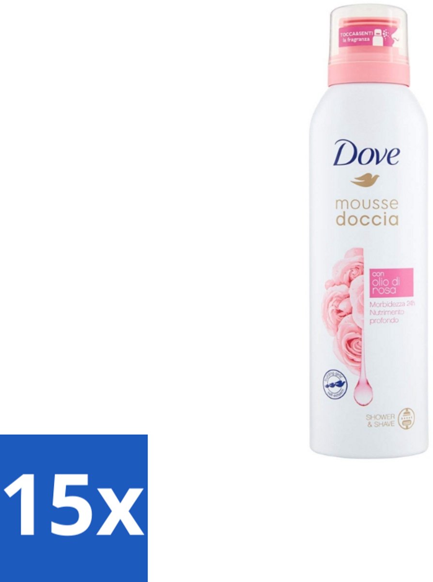 15 x Dove – Douchefoam – Rose Oil – 200 ml - Douchefoam - Rozenolie - Hydratatie - Zachte Mousse - Scheren Onder De Douche