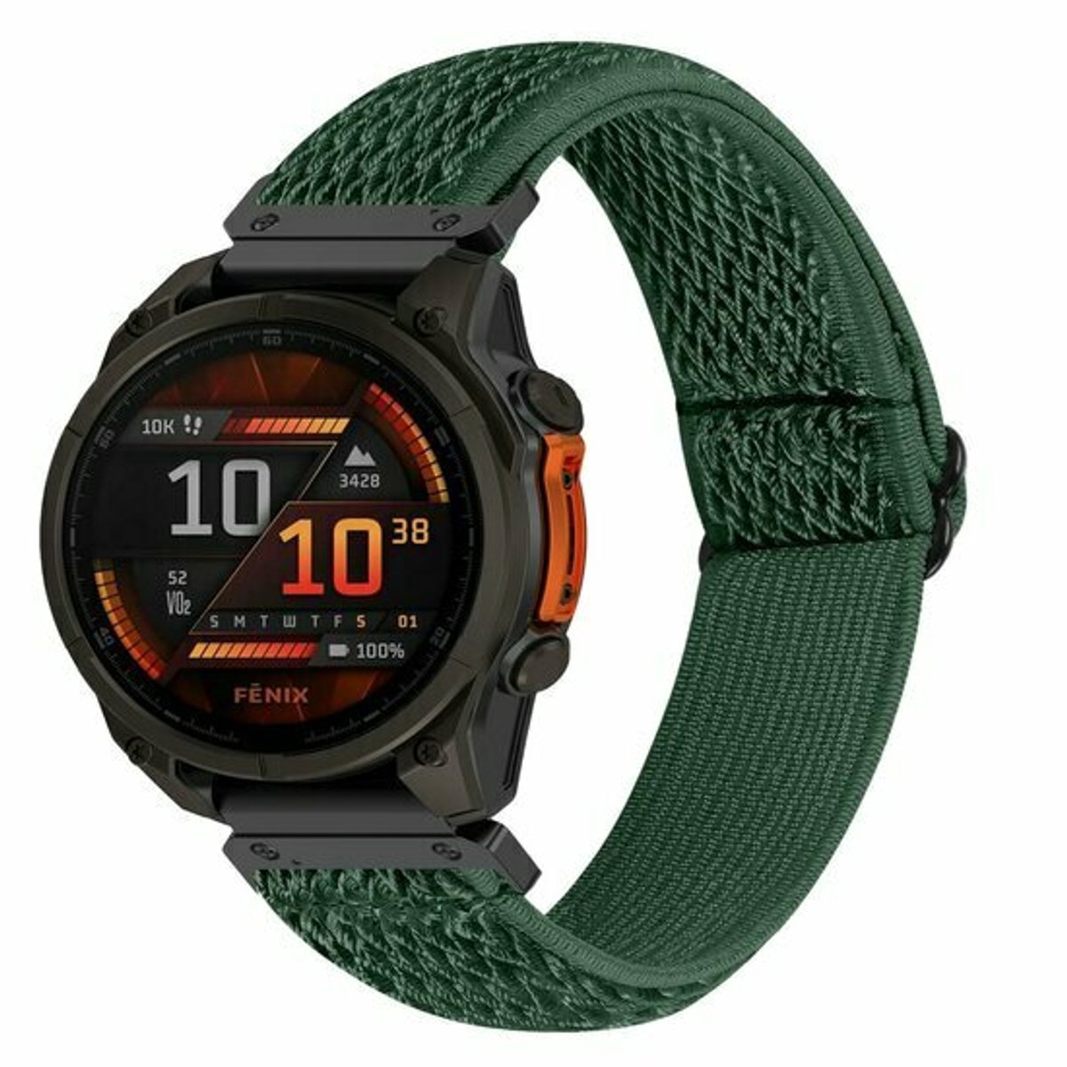 By Qubix - Geschikt voor Garmin bandje - 20mm Quickfit - Elastische Solo Loop nylon bandje - Donkergroen - Geschikt voor Garmin Fenix 9 / 9 pro - 43mm