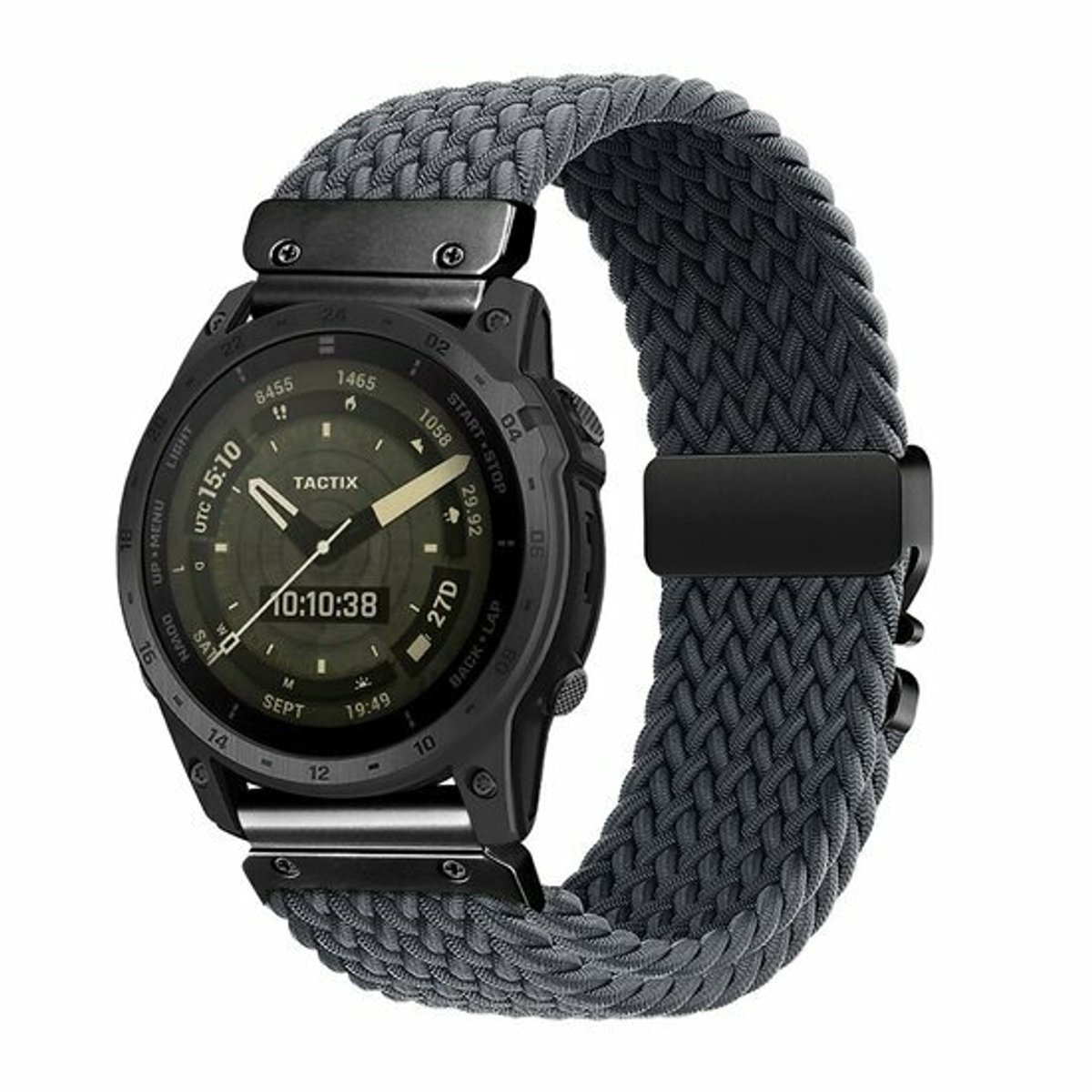 By Qubix - Geschikt voor Garmin bandje - 22mm Quickfit - Braided nylon band met parachute sluiting - Grijs - Geschikt voor Garmin Fenix 9 / 9 pro - 47mm