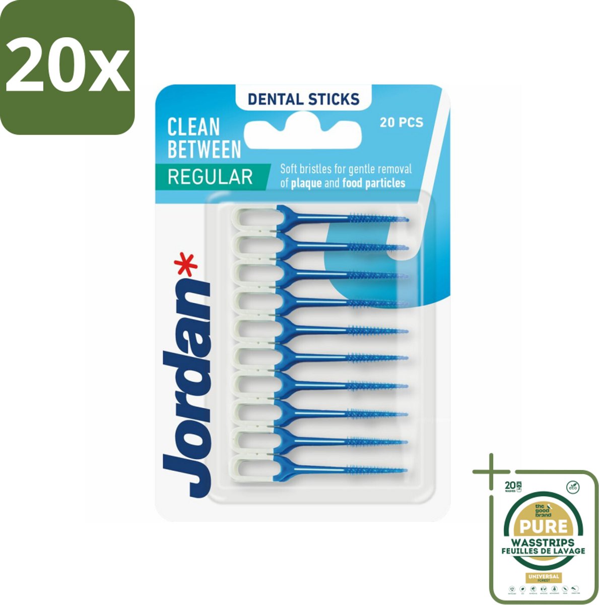 20 x Jordan Clean Between Sticks Regular 40 stuks per verpakking - Grootverpakking - Tandplak Verwijderen - Tandenstoker - Mondhygiëne - Tanden Reinigen - Voedselresten Verwijderen