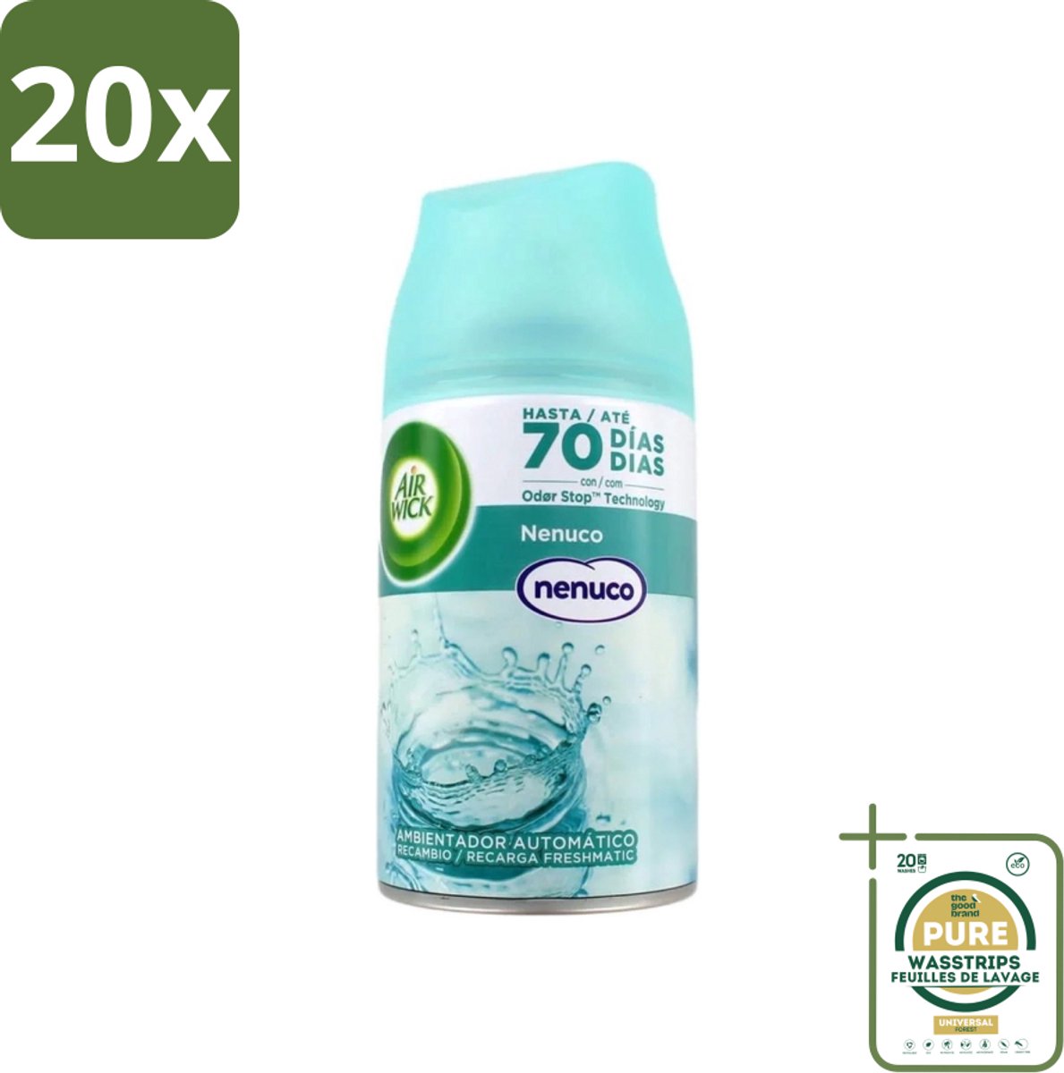20 x Air Wick - Luchtverfrisser Navulling - Nenuco - Automatische Spray - 250 ml - Grootverpakking - Luchtverfrisser - Geurverspreiding - Nenuco - Air Wick - Automatische Spray