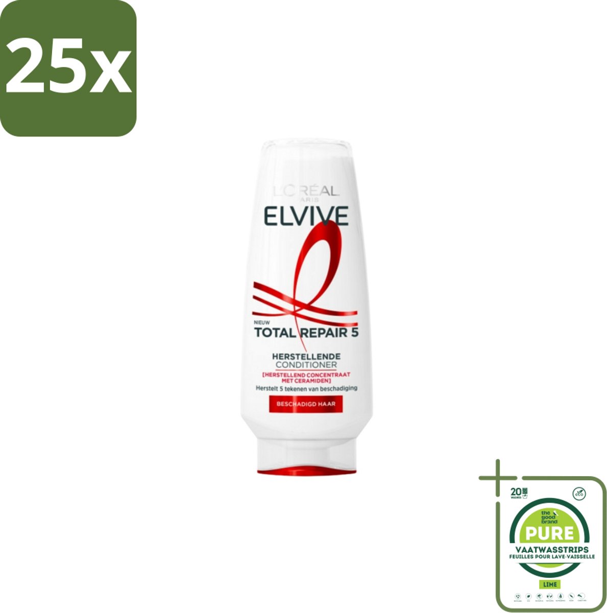 25 x L'Oréal Elvive Total Repair 5 Conditioner 200 ml - Grootverpakking - Herstel Haar - Beschadigd Haar - Ceramiden - Haar Herstellen - Haar Verzorgen