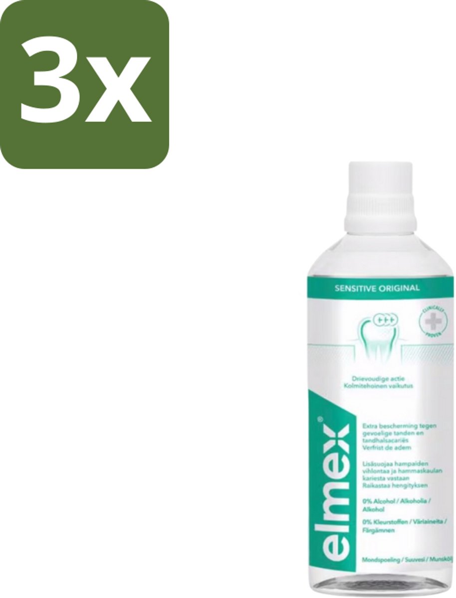 3 x Elmex Mondspoeling Sensitve 400 ml - Gevoelige Tanden - Vrijliggende Tandhalzen - Tandhalscariës - Tandspoeling - Fluoridebescherming