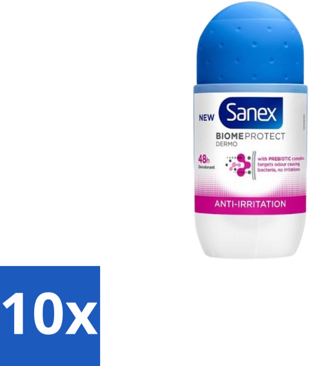 10 x Sanex – Deo Roll-on – BiomeProtect Dermo Anti-Irritation – 50 ml - Gevoelige Huid - Anti-irritatie - Huidmicrobioom - Deodorant Roller - Alcoholvrije Deodorant