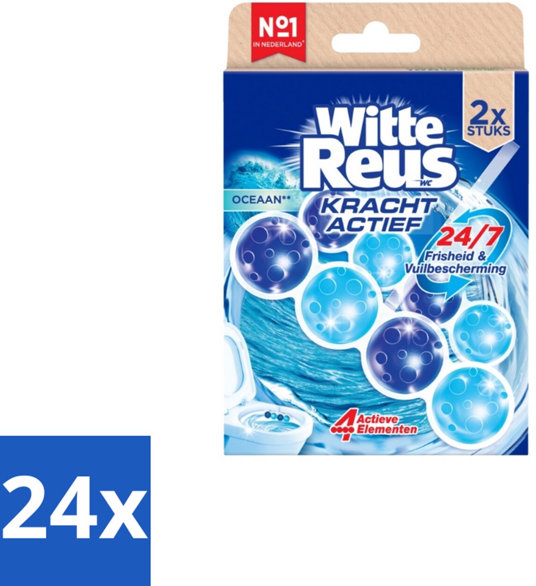 24 x Witte Reus Toiletblok Kracht Actief Oceaan 2 stuks per verpakking - Toiletblok - Reiniging - Oceaangeur - Kalkvoorkomend - Hygiëne