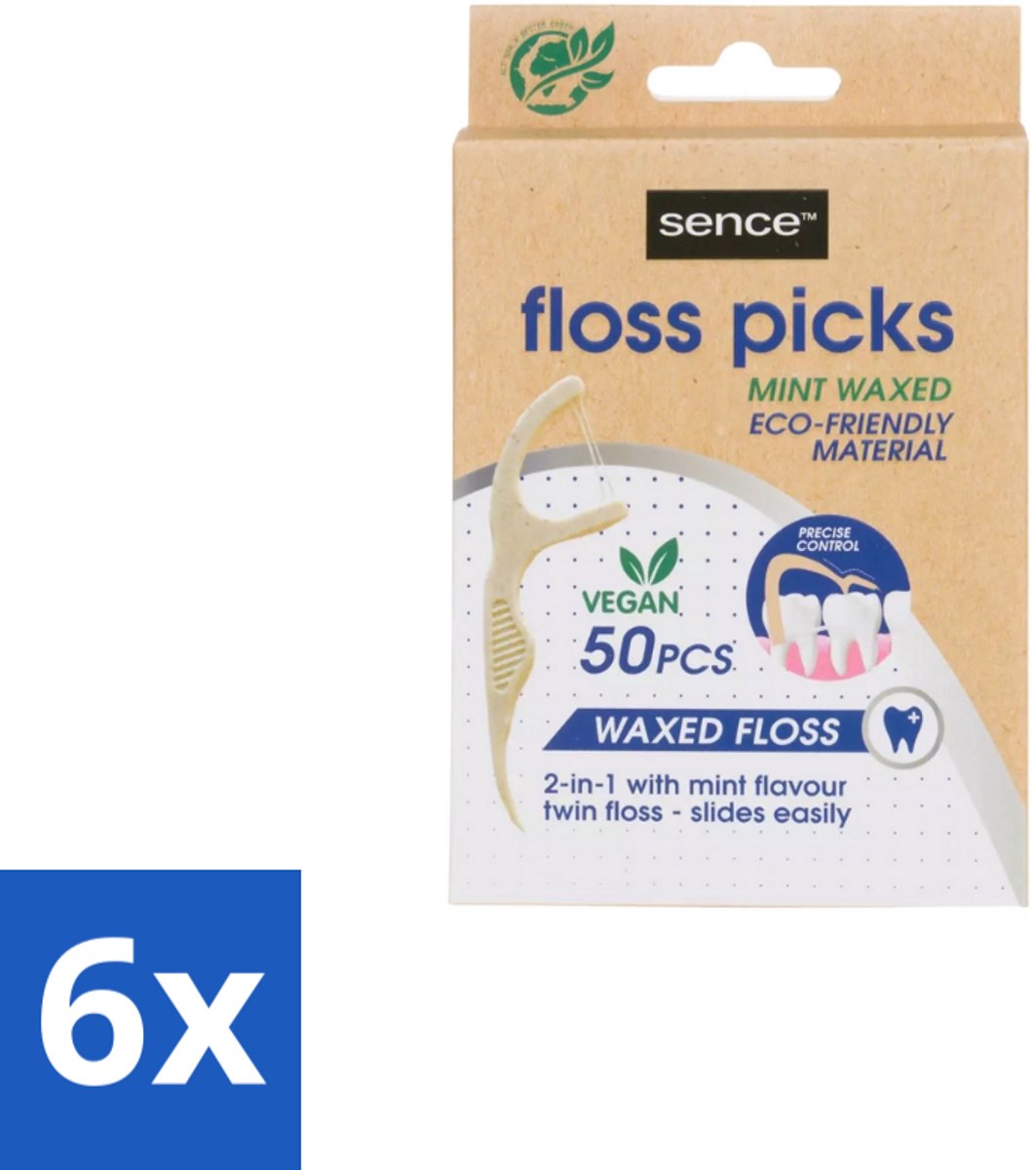 6 x Sence – Flosser – Fresh 2-in-1 Bamboo – 50 Flossers - Mondverzorging - Flosser - Tandenstoker - Tandplak - Etensresten