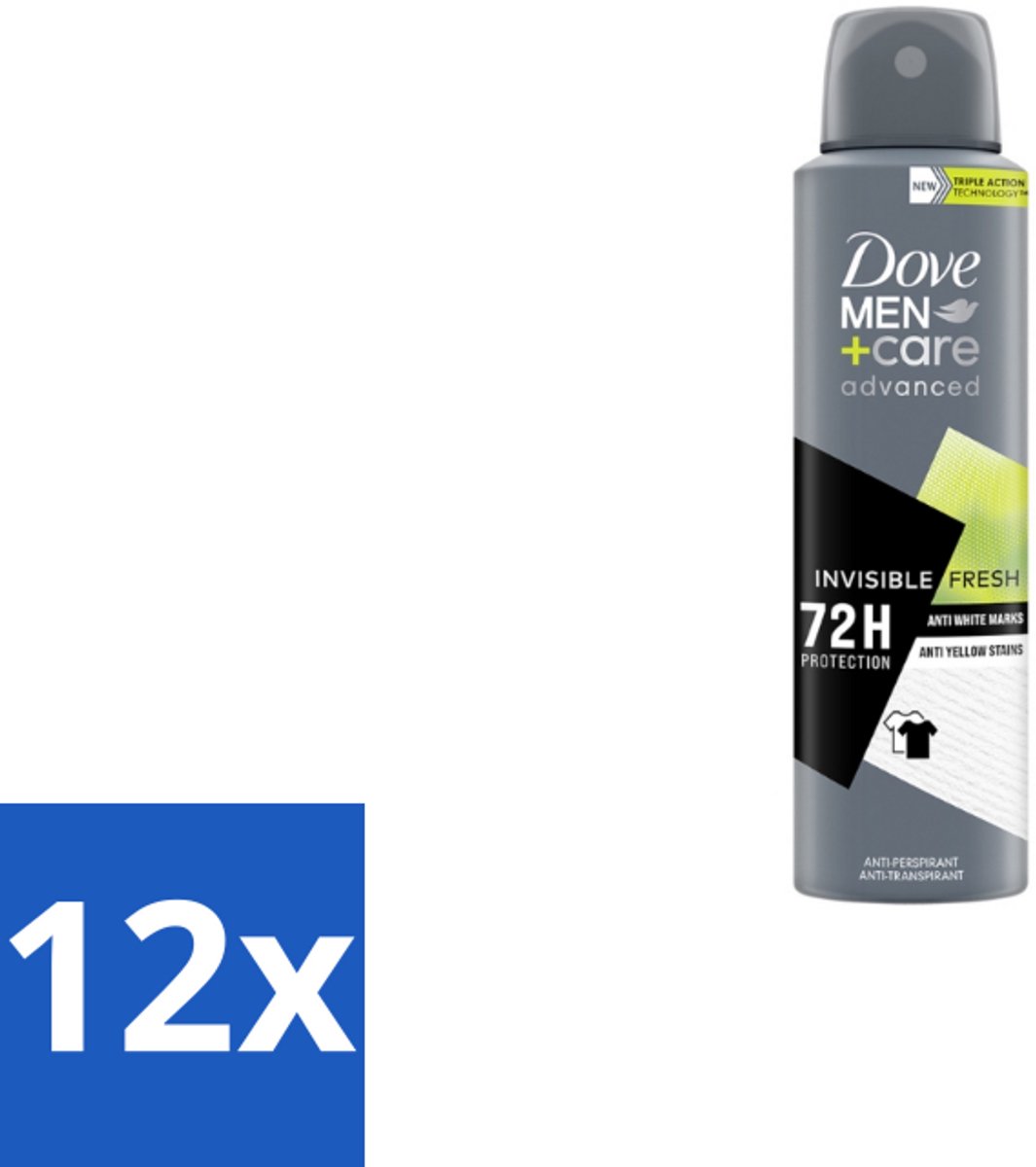 12 x Dove Men+Care – Deodorant Spray – Advanced Invisible Fresh – 150 ml - Deodorant Spray Voor Mannen - Frisheid Oksels - Geur Tegen Zweet - Zweetgeur Bestrijding - Verzorging Oksels