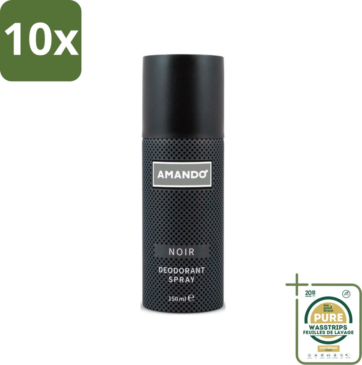 10 x Amando - Noir - Deodorant - Spray - 150 ml - Grootverpakking - Amando Noir Deodorant Spray - Deodorant Spray Voor Mannen - Klassieke Geur - Langdurige Bescherming - Mannelijke Geur