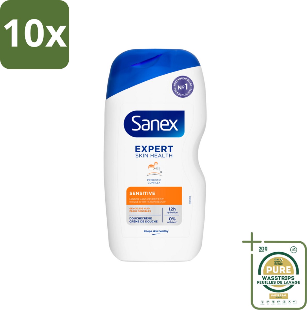 10 x Sanex Douchegel Expert Skin Health Sensitive 400 ml - Grootverpakking - Gevoelige Huid - Douchegel - Huidverzorging - Milde Reiniging - Whey Proteïne