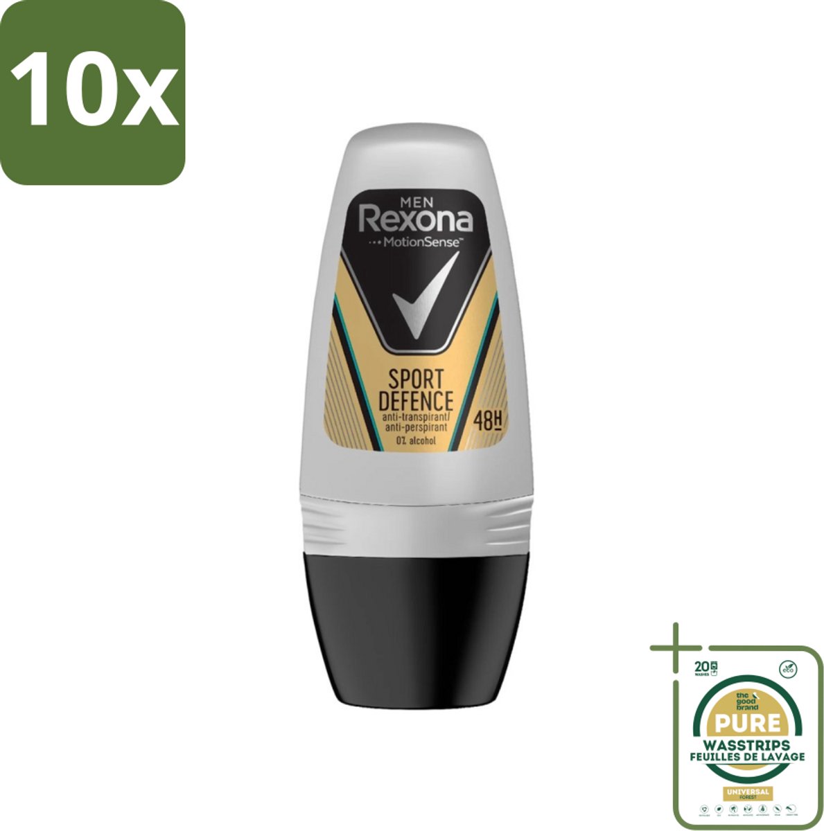 10 x Rexona Men - Sport Defence - Deo Roll-on - 50 ml - Grootverpakking - Sport Deodorant - Zweetgeur - Actieve Mannen - Deodorant Voor Mannen - Droge Oksels