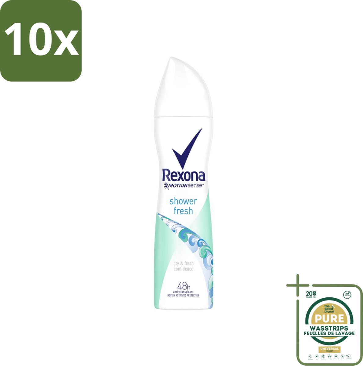 10 x Rexona - Shower Fresh - Deodorant Spray - Anti-transpirant - 150 ml - Grootverpakking - Shower Fresh - Deodorant Spray - Anti-transpirant - 48 Uur Bescherming - Motion Sense