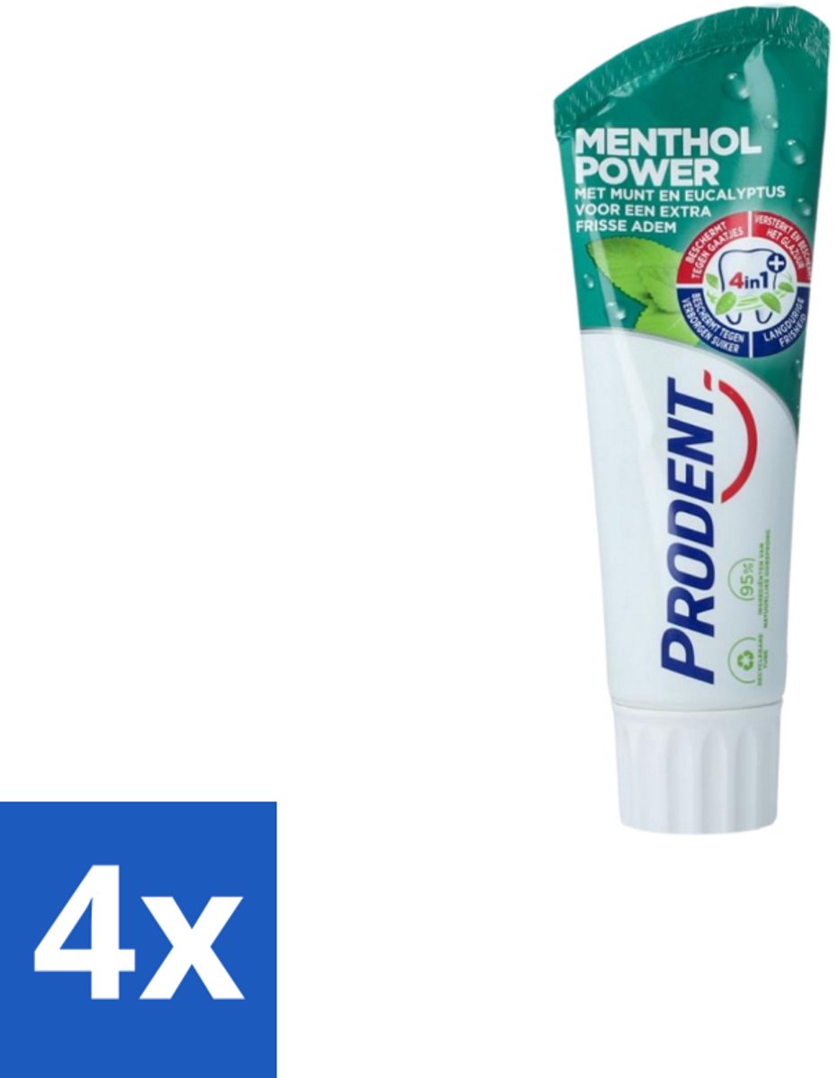 4 x Prodent Tandpasta Menthol Power 75 ml - Tandpasta Menthol - Frisse Mond - Mondverzorging - Gaatjes Bescherming - Fluoride