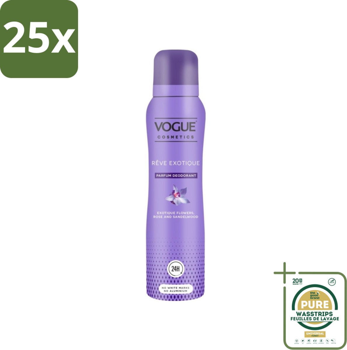 25 x Vogue Reve Exotique Parfum Deodorant 150 ml - Grootverpakking - Parfum Deodorant - Deodorant Met Geur - Geurige Deodorant - 24 Uur Bescherming - Jasmijn Geur