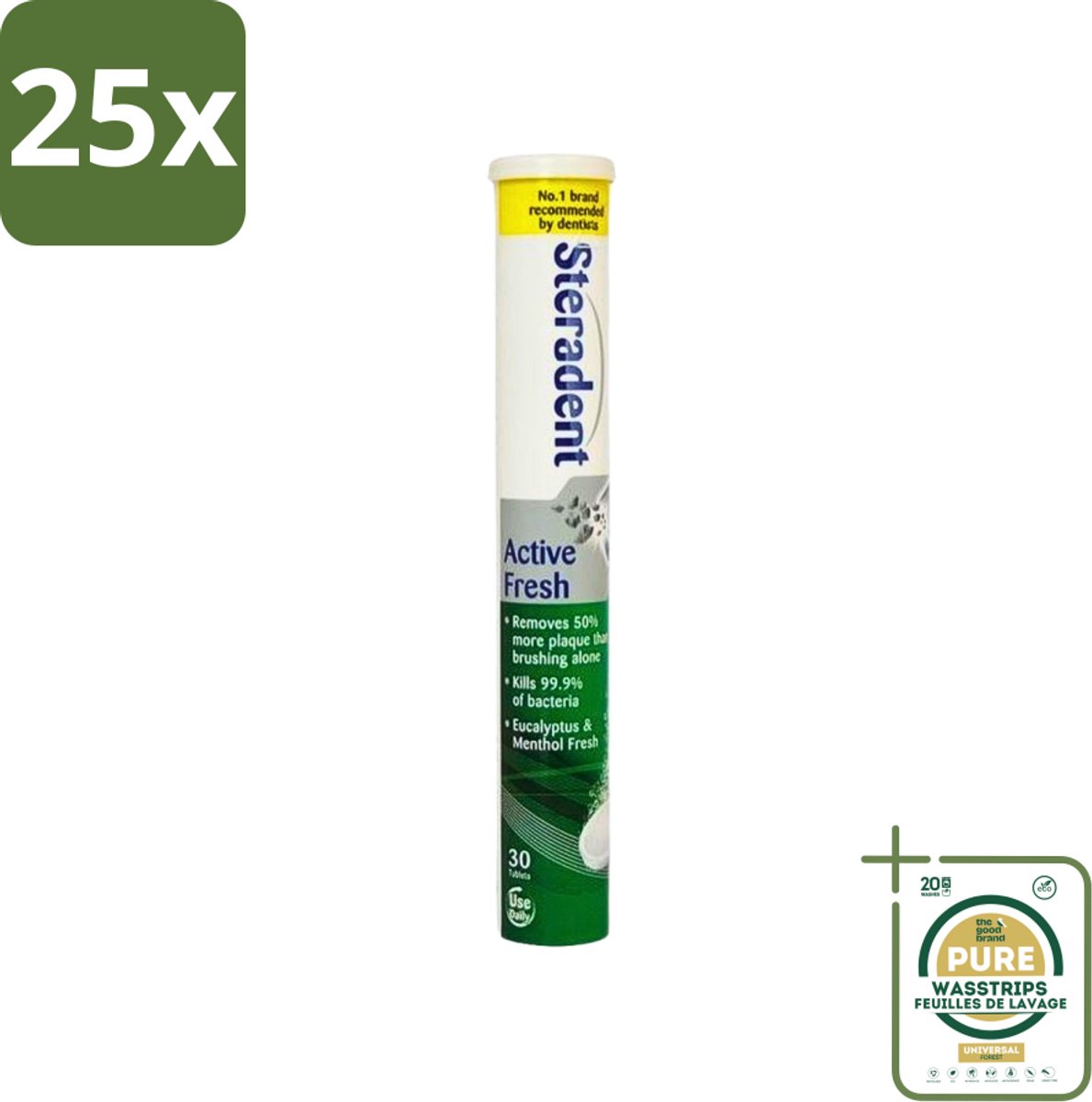 25 x Steradent - Reinigingstabletten - Active Fresh - Voor Kunstgebitten - 30 Tabletten - Grootverpakking - Kunstgebit Reinigen - Kunstgebit Reinigingstabletten - Kunstgebit Hygiëne - Kunstgebit Reinigen 3 Minuten - Frisse Adem