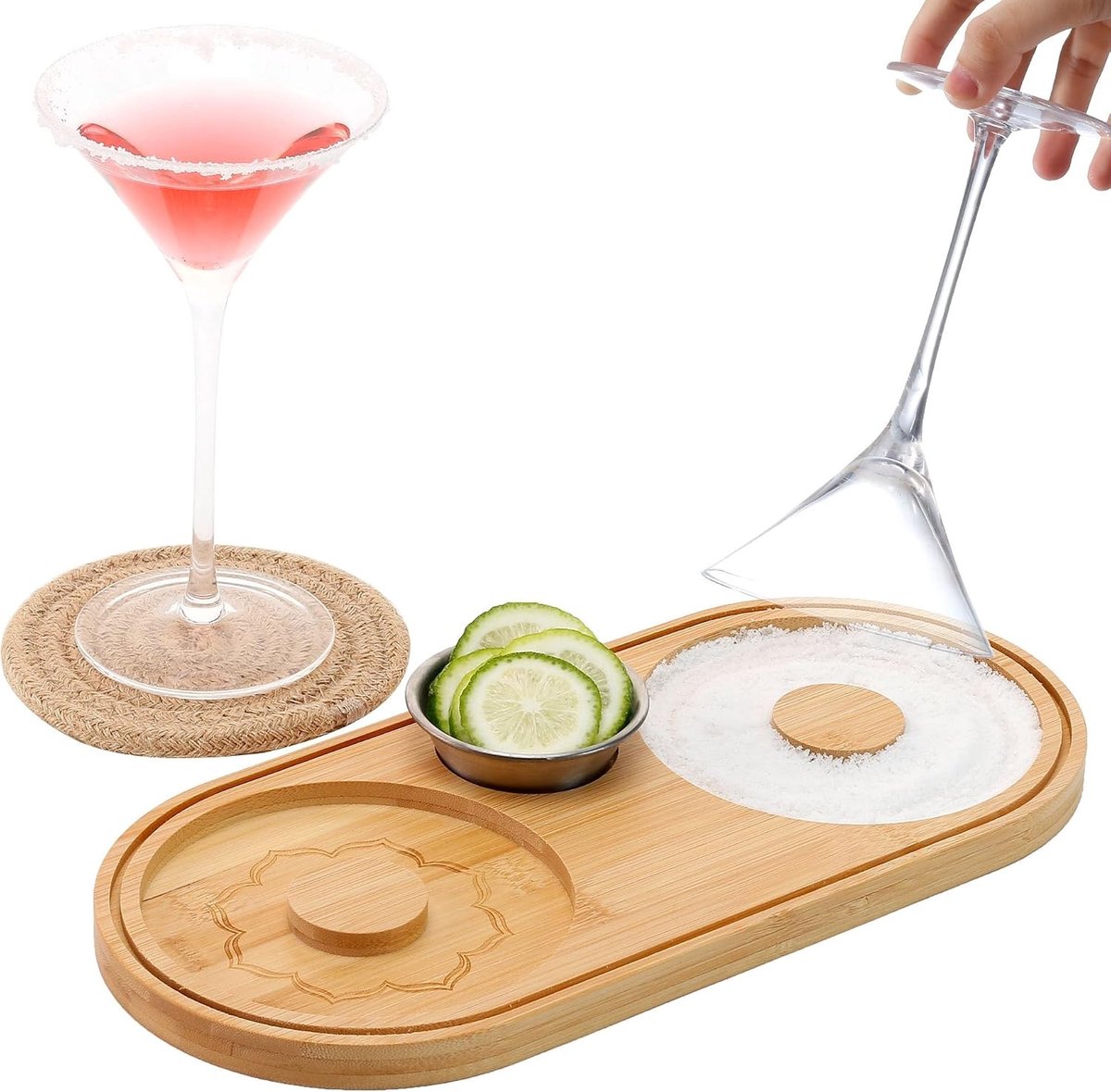 Set voor het trimmen van margarita zout met kom en onderzetter, ideaal voor cocktails, glazen randen en baraccessoires voor thuisgebruik (3-in-1)