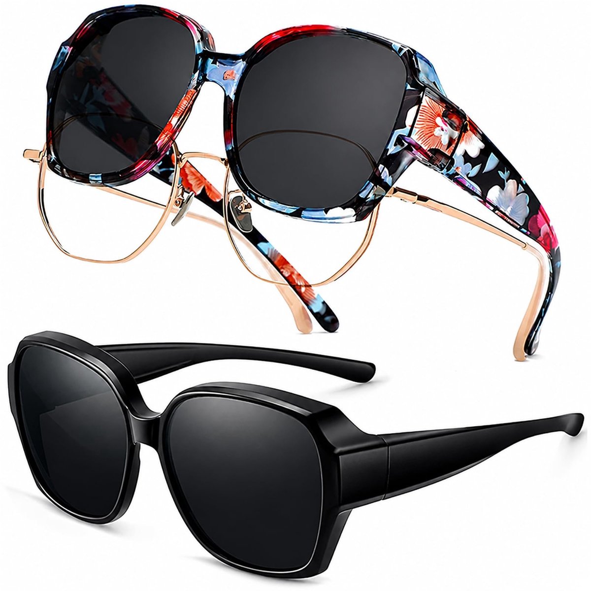 Elzusha - 2-Pack Over Glasses Zonnebrillen met UV400 Bescherming