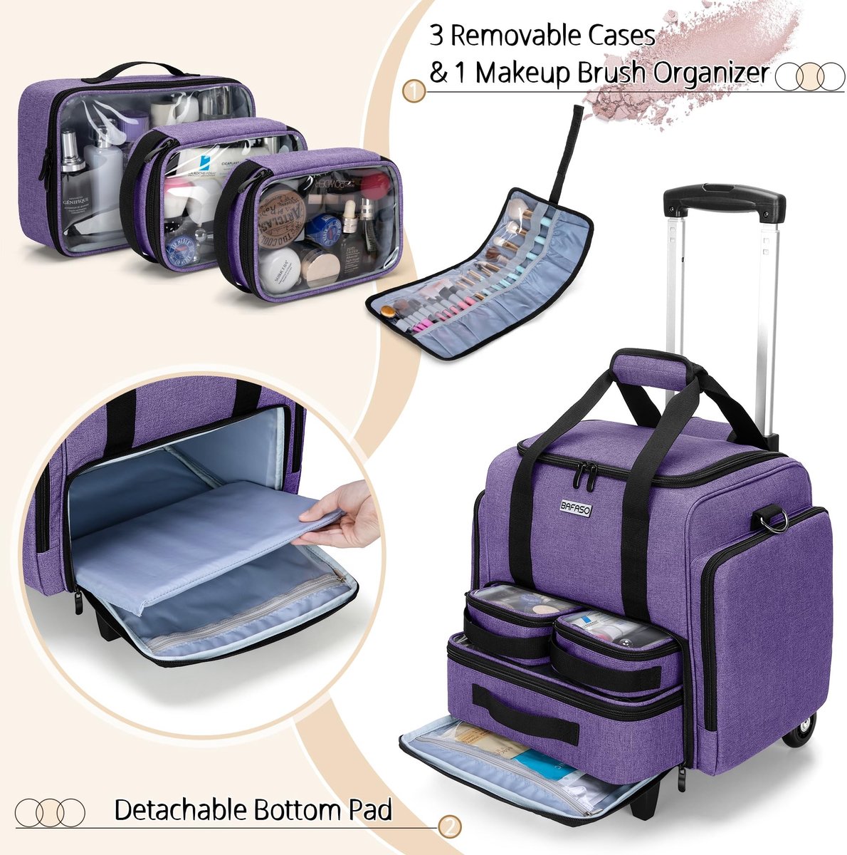 Elzusha - Makeup Trolley Bag in Lila met 2 Lagen