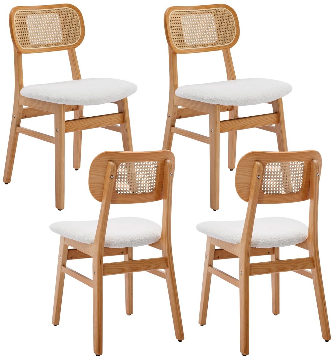 Elzusha - Set van 4 Rotan Eetkamerstoelen met Houten Benen in Beige