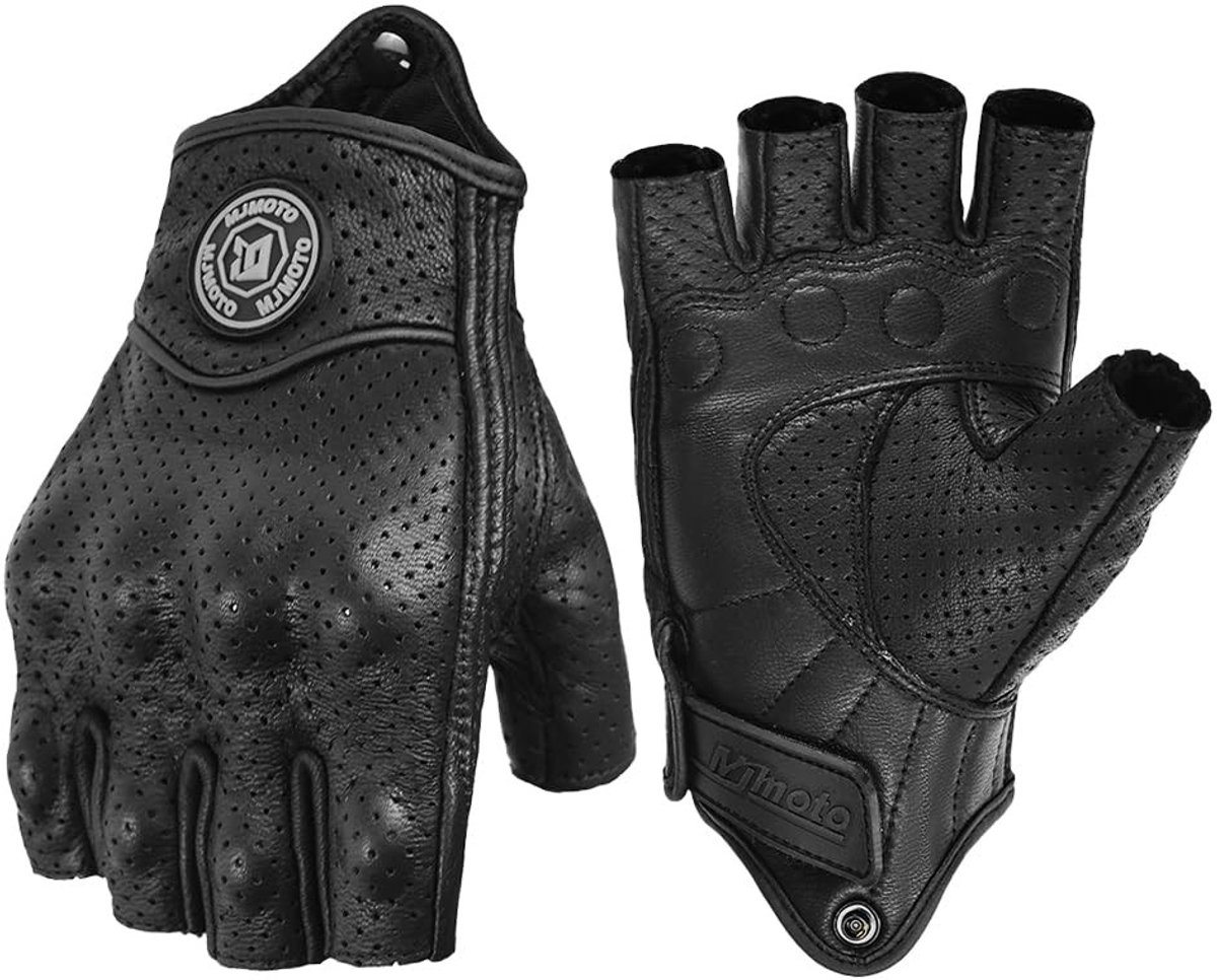 Elzusha - Vingerloze Motorrijhandschoenen - Vintage Stijl - Zwart - M