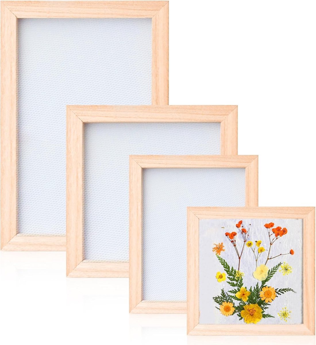 Set van 4 Stuks Papieren Creatie Frames voor DIY Papiermaken met Gedroogde Bloemen en Houten Scherm