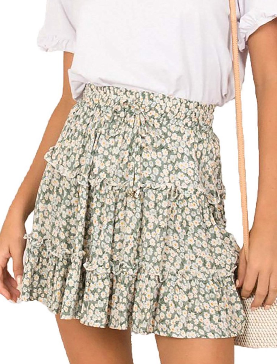 Elzusha - Dames Plissé Zomerrok met Hoge Taille en Ruches
