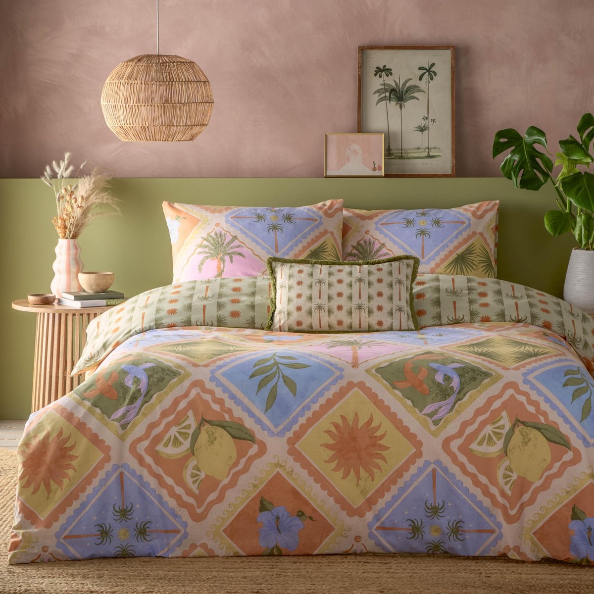 Elzusha - Reversible Dekbedovertrekset Tropicala met Pastelkleuren