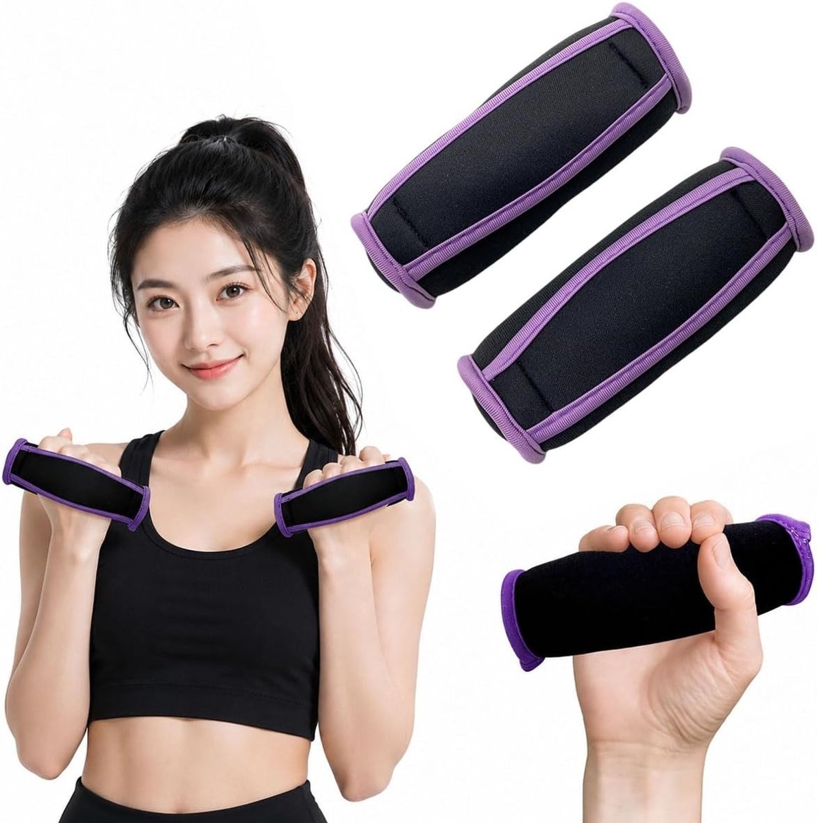 Set van 1kg Korte Dumbbells voor Vrouwen - Ideaal voor Aerobics, Pilates en Thuis Fitness (2 Stuks) in Paars