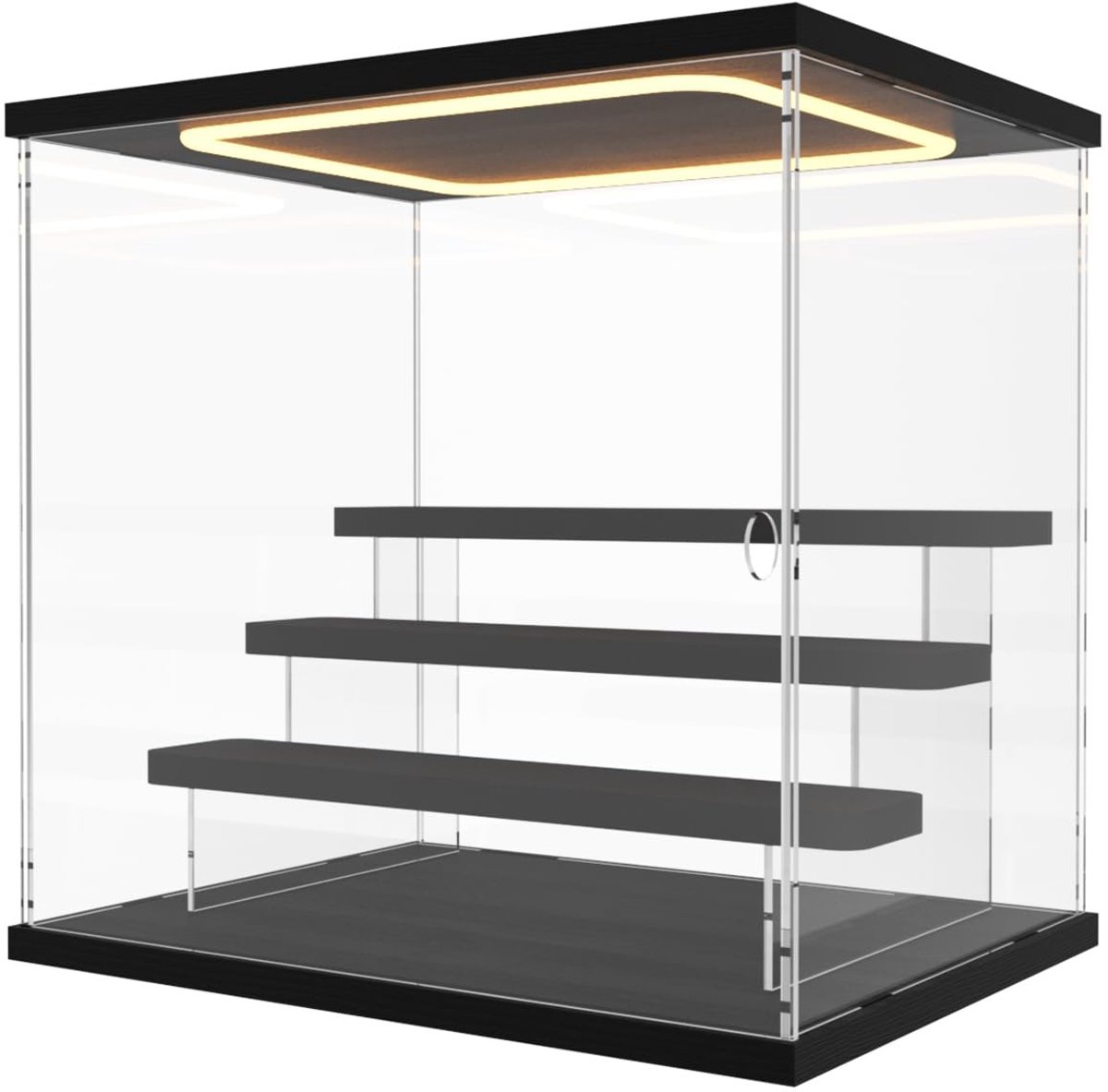Elzusha - Acrylic Display Case met LED Verlichting en Deur voor Verzamelobjecten (4 Niveaus, Zwart)