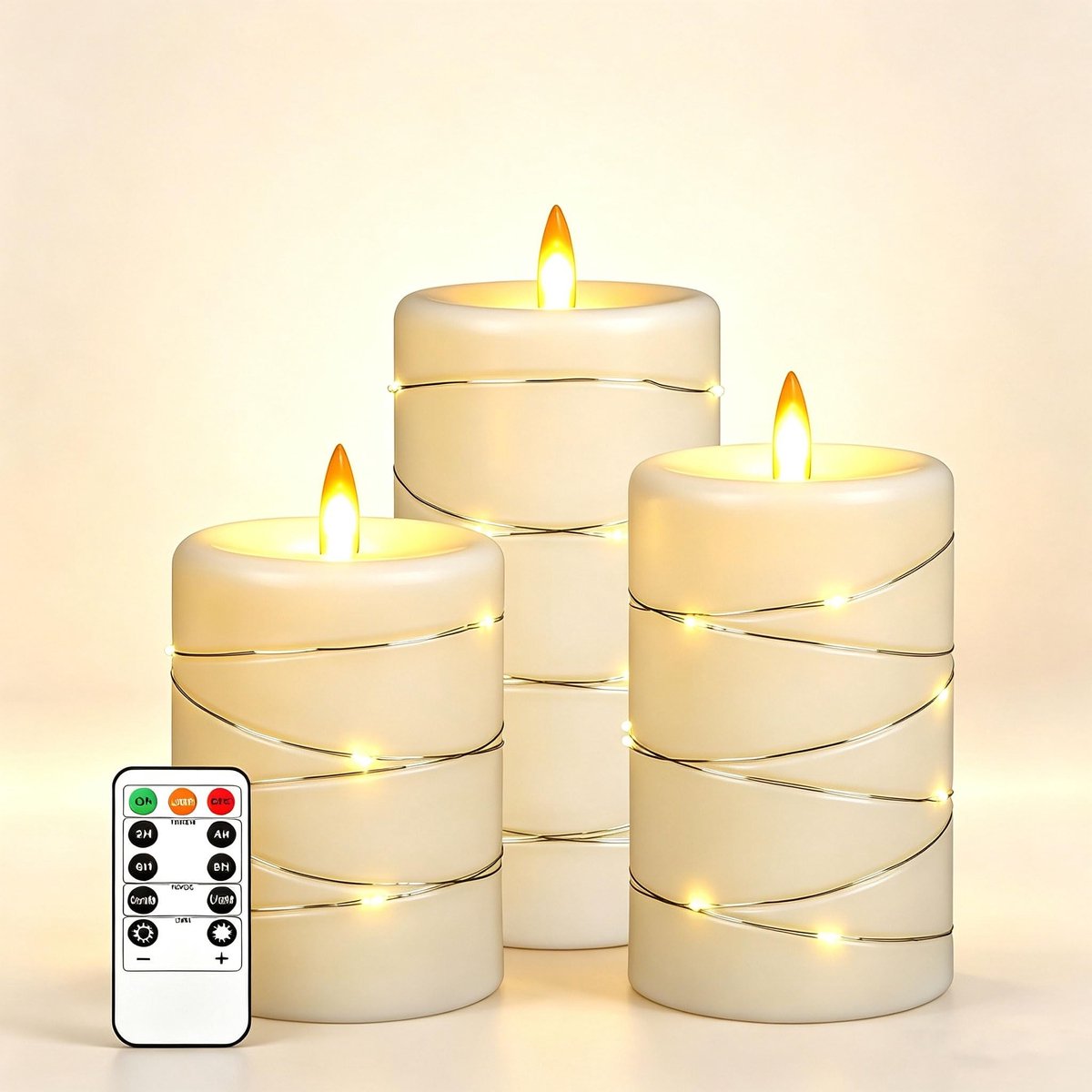Elzusha - 3 Pack ABS LED Kaarsen met Koperen Feestverlichting en Afstandsbediening