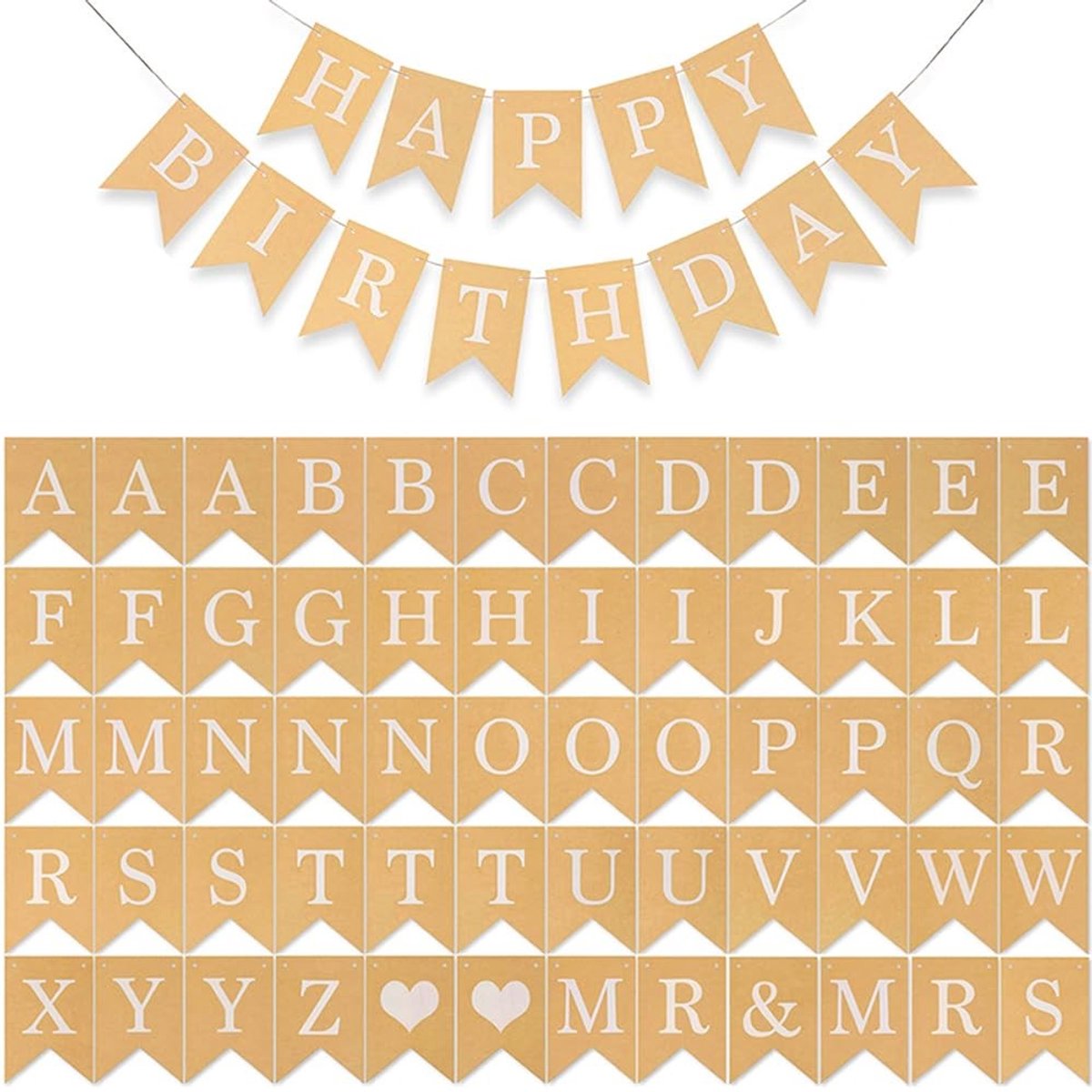 Elzusha - 60 Stuks Gepersonaliseerde Kraftpapier Banners voor Feesten