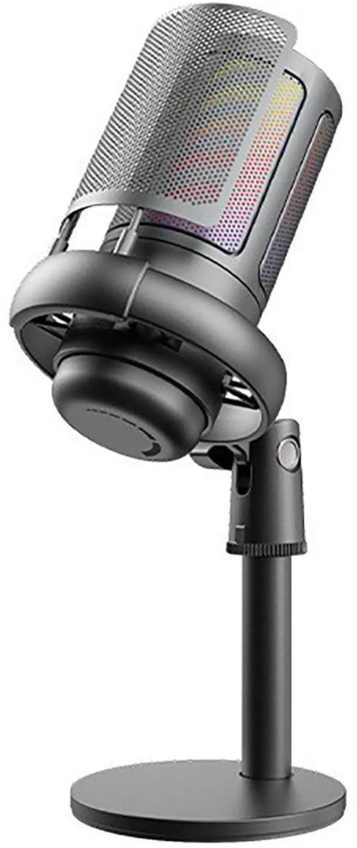 casalora - USB-microfoon voor pc, RGB-gamingmicrofoon met dempknop, condensatormicrofoon voor opname, streaming, podcasting – Zwart