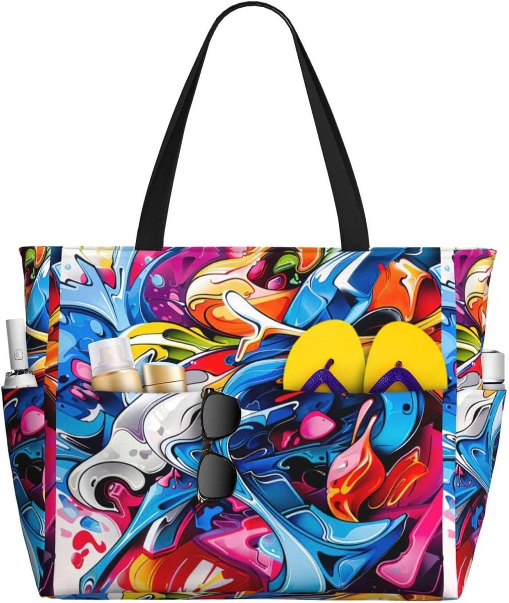 Grote Strandtas - Draagtas Reistas - Strand en Reizen - Waterdicht Zandbestendig - 45 x 38 cm - Graffiti Print
