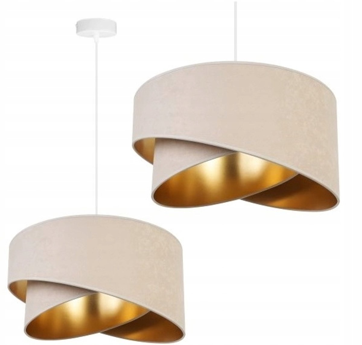 Moderne Plafondlamp Beige met Gouden Kap, Sfeervol Verlicht