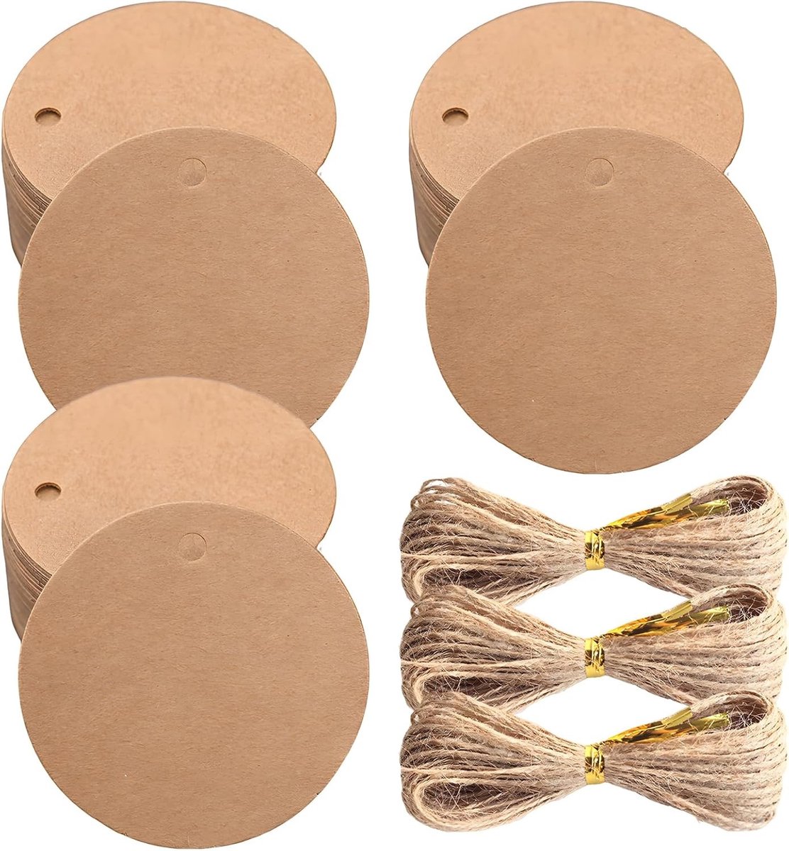 Ronde Kraft Papieren Labels - 300 Stuks Cadeau Tags met 60 Meter Jute Touw voor Feesten, Ambachten en Verpakkingen