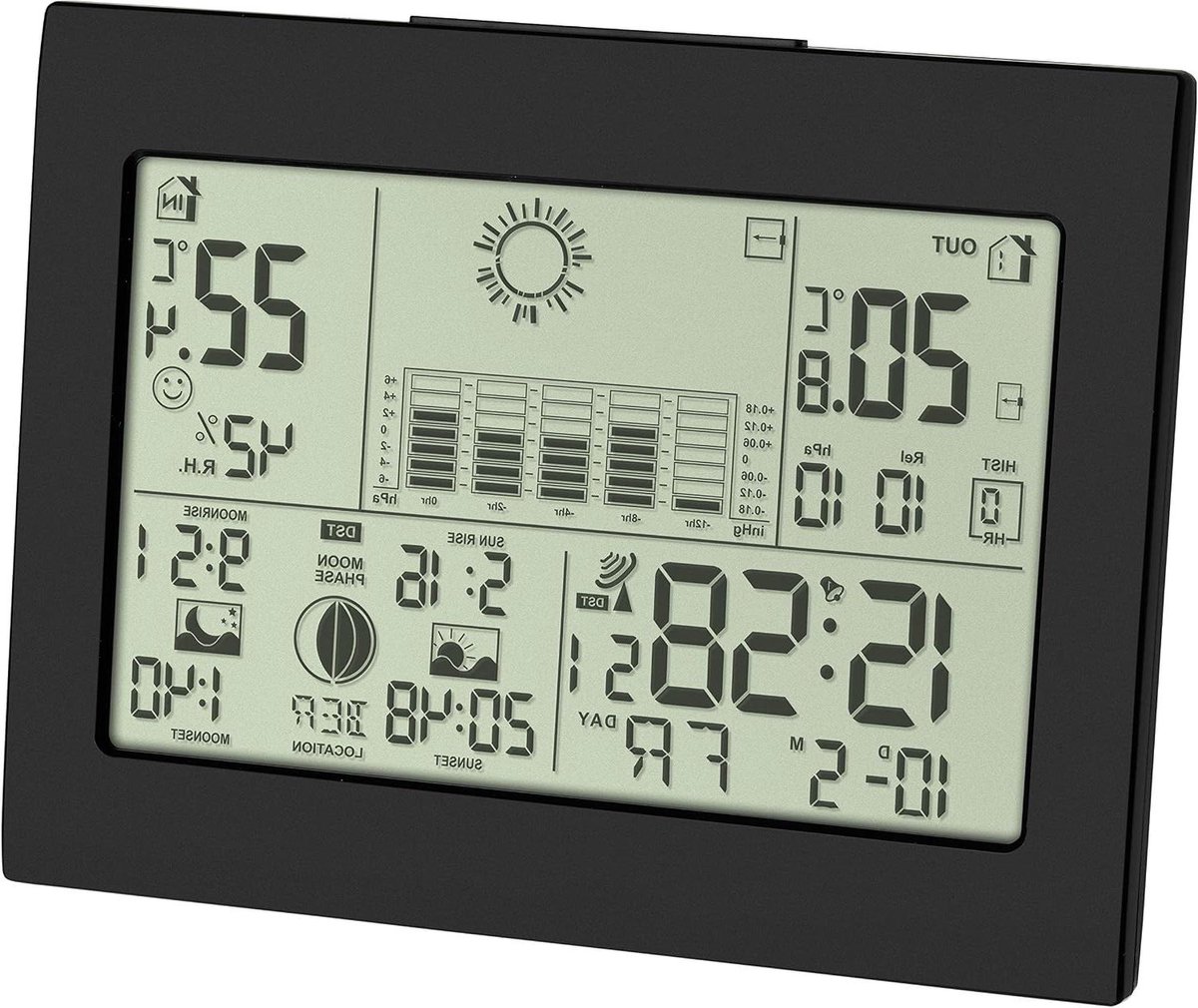 Draadloos weerstation - Weer voorspeller - Thuis weer volgen - Luchtdruk weersvoorspelling - 158 x 123 mm - Zwart