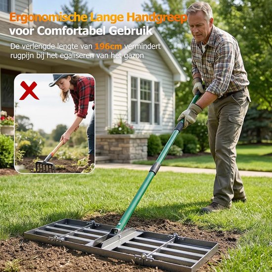 Grond Egalisatie Hark - 76 x 25 cm Tuin Hark voor Grond, Zand en Grind met Verstelbare Handgreep van 84-196 cm, Vouwbare Tuin Hark voor Efficiënte Egalisatie — afbeelding 5