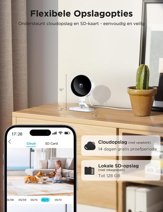 Binnen Beveiligingscamera - Woning Camera - Huis Bewaken - Tweewegs Audio - 3 Megapixel - Wit — afbeelding 5