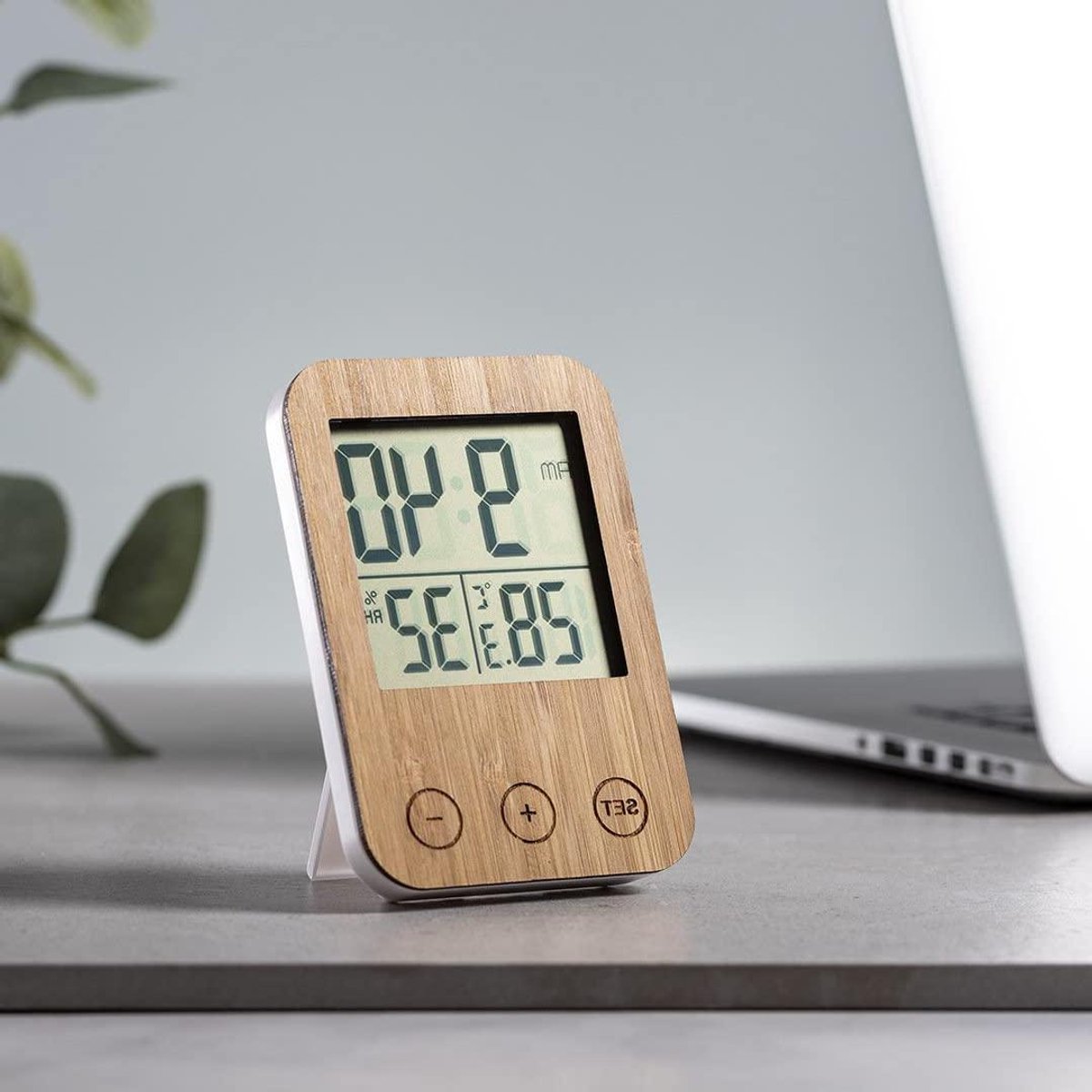 Weerstation - Thermometer Hygrometer - Binnenshuis Meten - Bamboe Design - 8.5 x 12 x 2 cm - Houtkleur