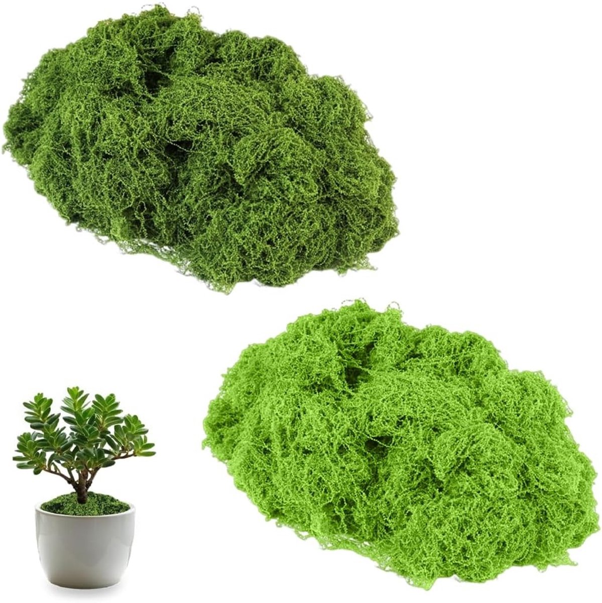 Kunstmos in twee kleuren, 60 g voor decoratie en doe-het-zelf projecten, ideaal voor muur, aquarium en modelbouw accessoires
