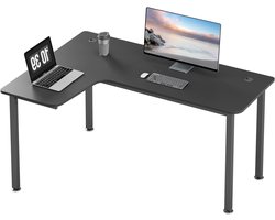 Hoekbureau L-vorm - Computerbureau Bureau - Thuiswerken Spelen - Ruime Werkplek - 155x110cm - Zwart