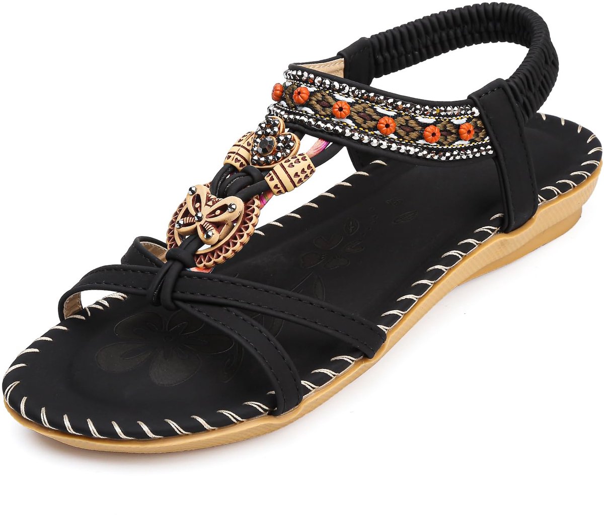 HODTOB Women's Elastic Back Strap Flat Sandals for Summer Beach Zwart 41EU - ShopVlot